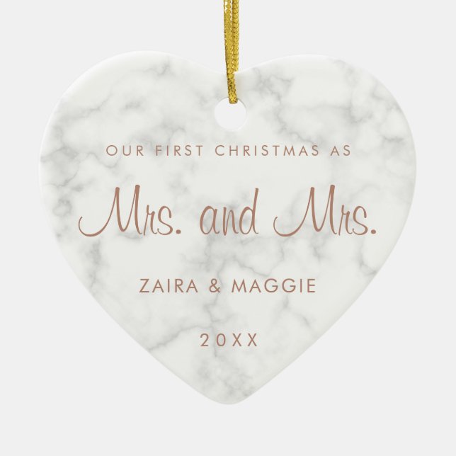 Unsere erste Weihnachtsmarmor-Rose Gold Lesbian Keramik Ornament (Vorne)