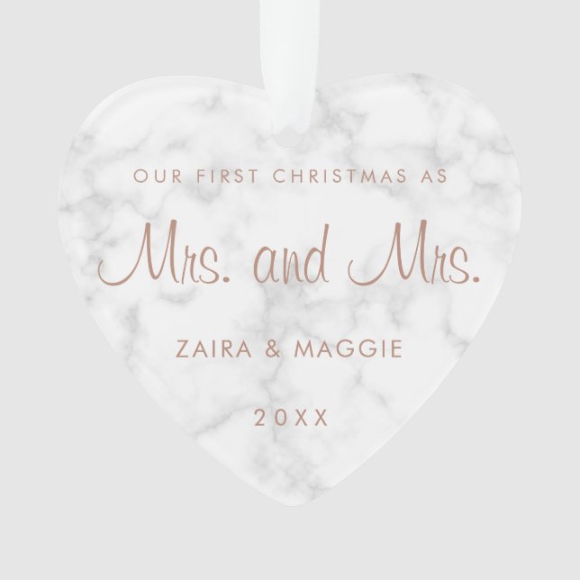 Unsere erste Weihnachtsmarmor-Rose Gold Lesbian Ornament (Vorderseite)