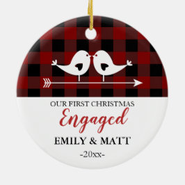 Unsere erste Weihnachtsverzierung, rotes kariertes Keramik Ornament