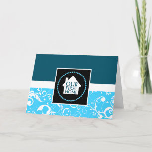 unsere erste Zuhause (blauer Damast) Karte