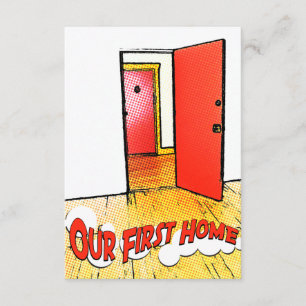 unsere erste Zuhause-Comic-Tür Einladung