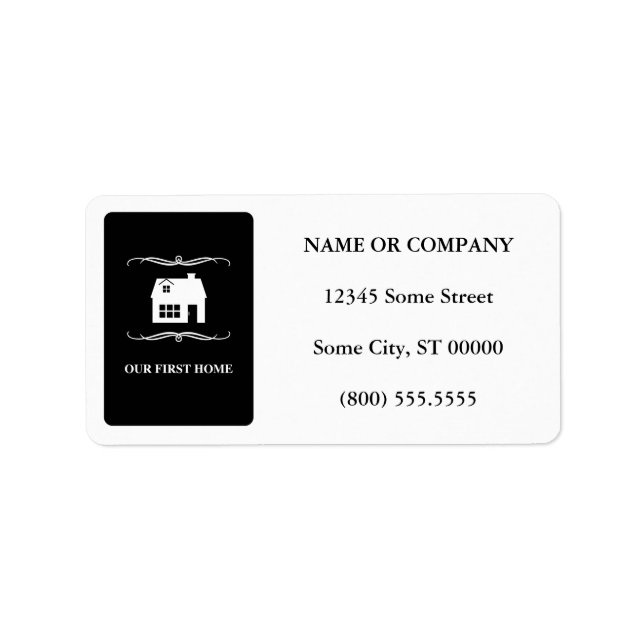 unsere erste Zuhause (Mod schwarz und weiß) Adressaufkleber (Vorne)