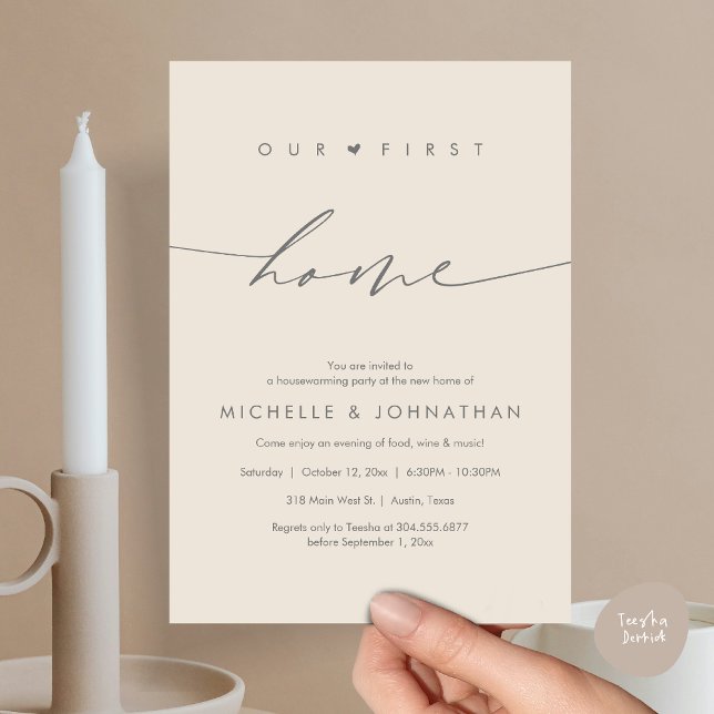 Unsere erste Zuhause, Party-Feier Einladung (Our first home, Housewarming party celebration Invitation Card, PDF, Dark Grey Cream)