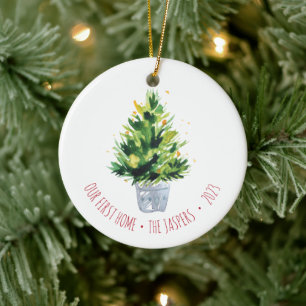 Unsere erste Zuhause Personalisierte Weihnachtsbau Keramik Ornament