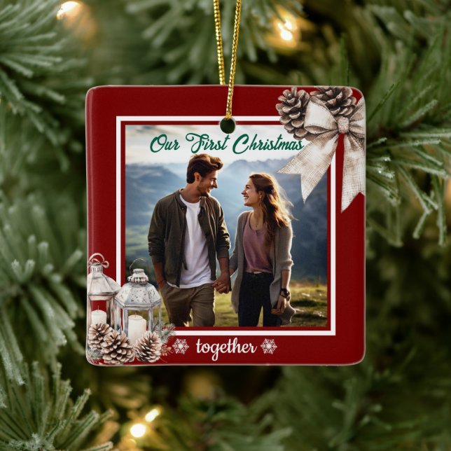 Unsere ersten Weihnachten 1 Foto Schneeköne Keramikornament (Baum)