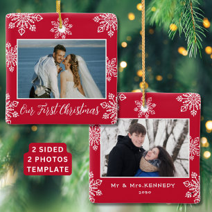 Unsere ersten Weihnachten 2 Foto Weiße Schneeflock Keramikornament