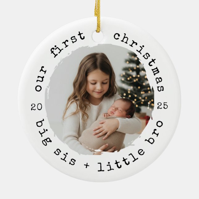 Unsere ersten Weihnachten als Big Sister & Bro Fot Keramik Ornament (Hinten)