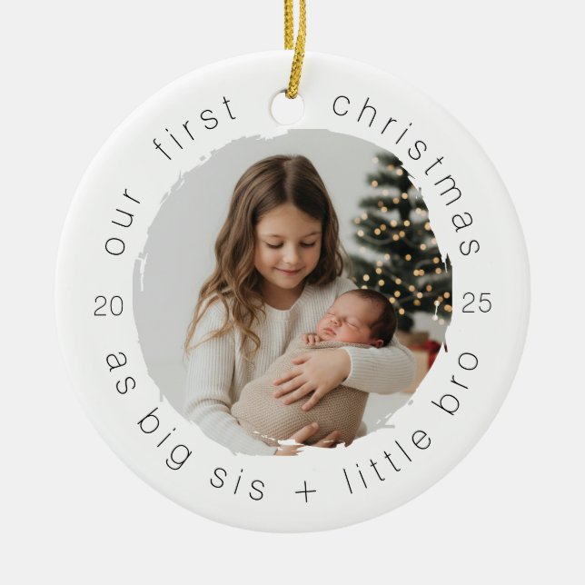 Unsere ersten Weihnachten als Big Sister & Bro Sim Keramik Ornament (Vorne)