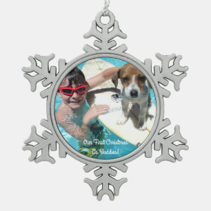 Unsere ersten Weihnachten als Buddies Weihnachtssc Schneeflocken Zinn-Ornament