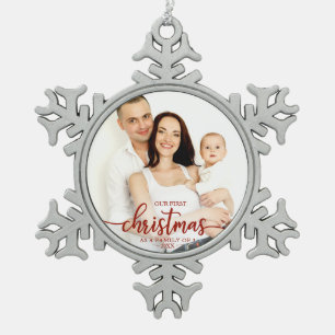 Unsere ersten Weihnachten als eine Familie von 3 r Schneeflocken Zinn-Ornament