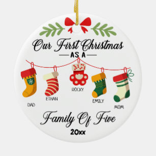 Unsere ersten Weihnachten als eine Familie von fün Keramik Ornament