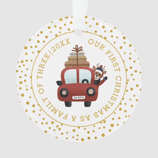 Unsere ersten Weihnachten als Eltern Auto Gold Fot Ornament (Vorderseite)
