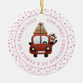 Unsere ersten Weihnachten als Eltern Auto rosa Fot Keramik Ornament
