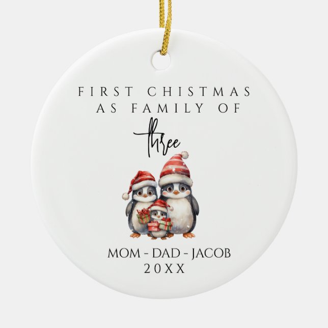 Unsere ersten Weihnachten als Familie von 3 indivi Keramik Ornament (Vorne)