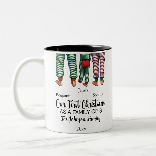 Unsere ersten Weihnachten als Familie von 3 indivi Zweifarbige Tasse (Links)