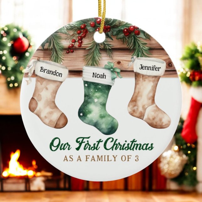 Unsere ersten Weihnachten als Familie von 3 neuen  Keramik Ornament (Von Creator hochgeladen)