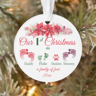 Unsere ersten Weihnachten als Familie von 4 Poinse Ornament
