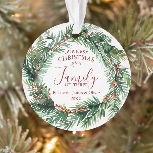 Unsere ersten Weihnachten als Familie von drei Fot Ornament (Baum)