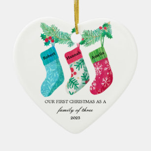 Unsere ersten Weihnachten als Familie von drei Keramik Ornament