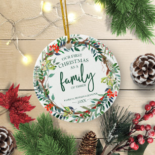 Unsere ersten Weihnachten als Familie von drei rus Keramik Ornament