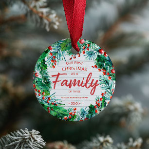 Unsere ersten Weihnachten als Familie von drei rus Keramik Ornament