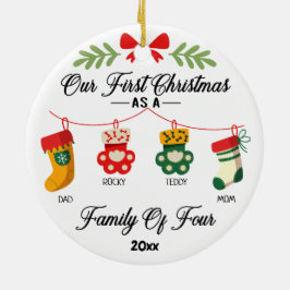 Unsere ersten Weihnachten als Familie von vier und Keramik Ornament