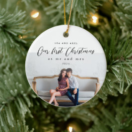 Unsere ersten Weihnachten als Foto und Mr. Keramik Ornament