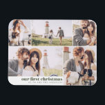 Unsere ersten Weihnachten als Foto und Mr. Magnet<br><div class="desc">Design setzt sich aus "unseren ersten Weihnachten" in moderner und einfacher Typografie zusammen. Fügen Sie eine benutzerdefinierte Nachricht hinzu und fügen Sie Ihre Namen hinzu.</div>