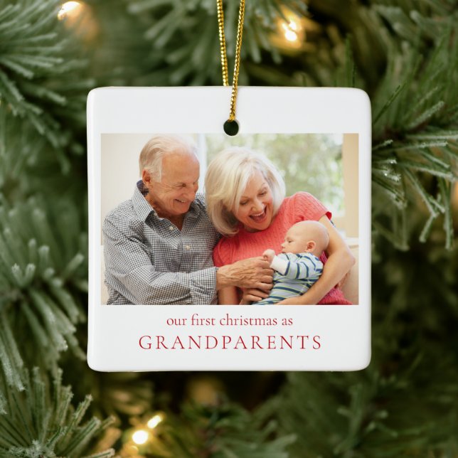 Unsere ersten Weihnachten als Großeltern Baby Foto Keramikornament (Baum)