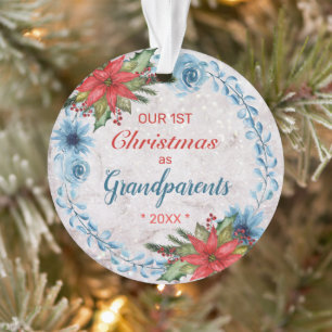 Unsere ersten Weihnachten als Großeltern Blue Wrea Ornament