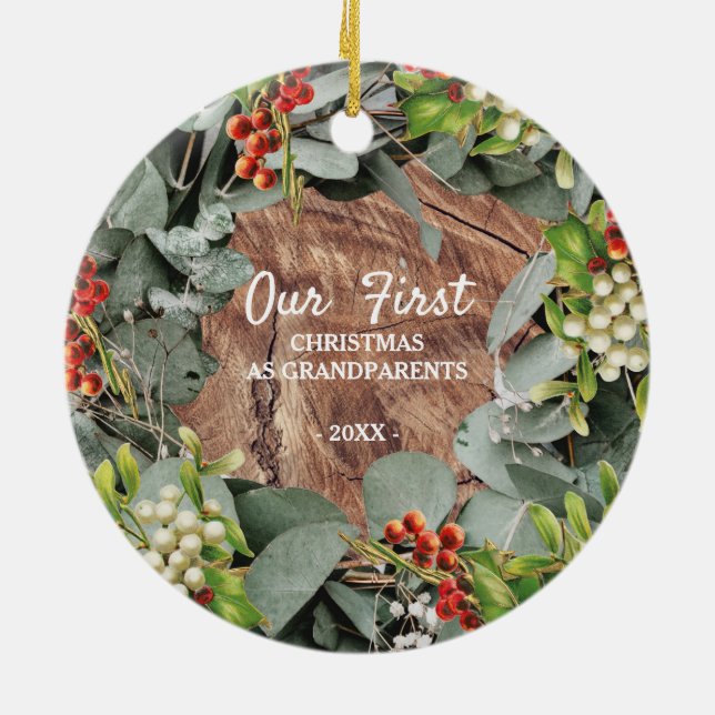 Unsere ersten Weihnachten als Großeltern-Foto Keramik Ornament (Hinten)