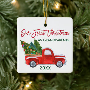 Unsere ersten Weihnachten als Großeltern Red Truck Keramikornament