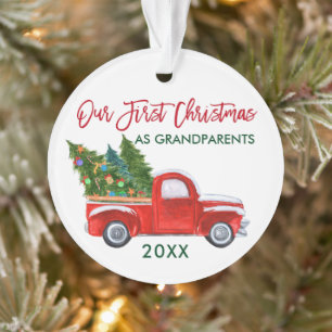 Unsere ersten Weihnachten als Großeltern Red Truck Ornament