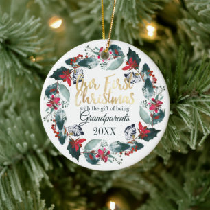 Unsere ersten Weihnachten als Großeltern Rote Flor Keramik Ornament