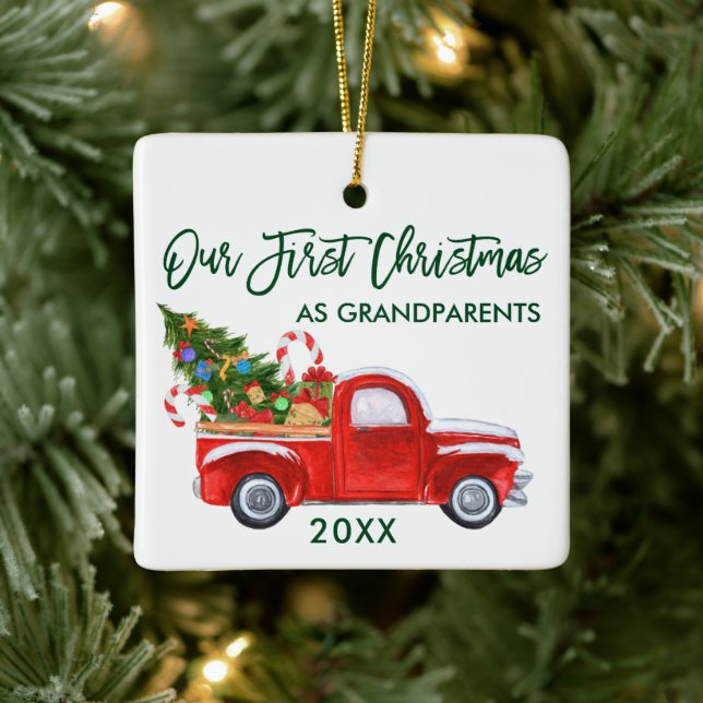 Unsere ersten Weihnachten als Großeltern Truck Tre Keramikornament (Baum)