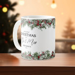 Unsere ersten Weihnachten als Herr & Frau Keepake Kaffeetasse<br><div class="desc">Elegante,  frisch vermählte Weihnachtsfeier mit herrlichem botanischem Botanischem Weihnachtsgebäck,  Winterrobins,  Schneevergnügen,  dem Sprichwort "unsere ersten Weihnachten als Mr & Mr",  Ihrem Namen und dem Jahr.</div>