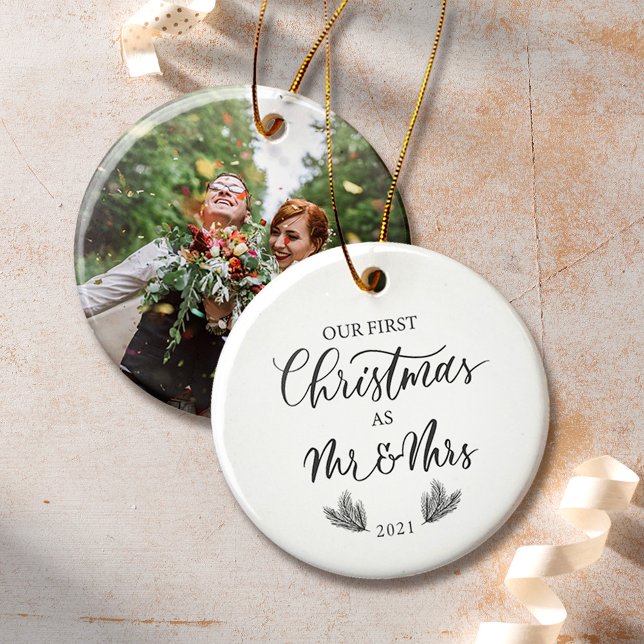 Unsere ersten Weihnachten als Herr. & Mrs. mit Fot Keramik Ornament (Von Creator hochgeladen)