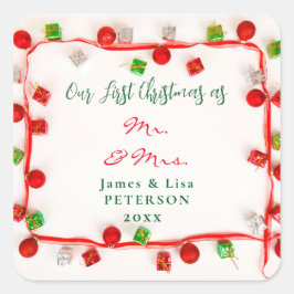 Unsere ersten Weihnachten als Herr. & Mrs. Quadratischer Aufkleber