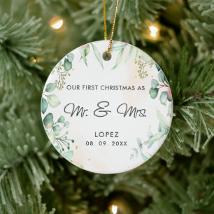 Unsere ersten Weihnachten als Herr und Frau Floral Keramik Ornament