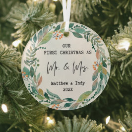Unsere ersten Weihnachten als Herr und Frau Floral Ornament Aus Glas