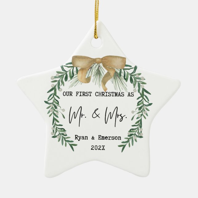 Unsere ersten Weihnachten als Herr und Frau Holida Keramik Ornament (Vorne)