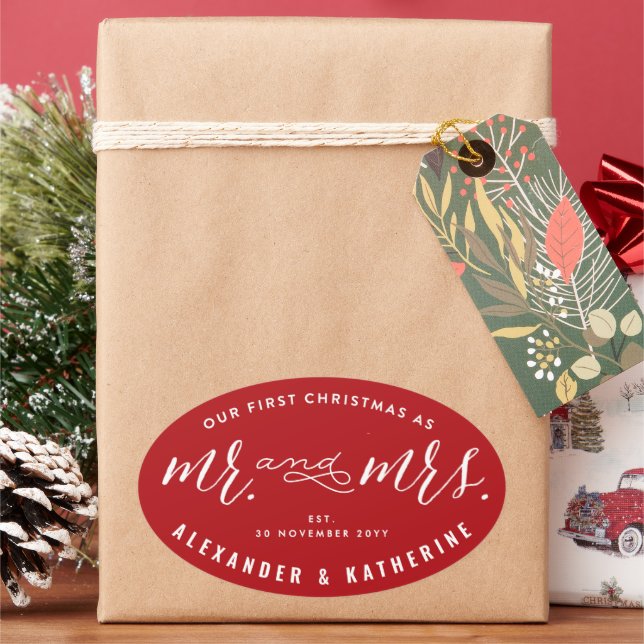 Unsere ersten Weihnachten als Herr und Frau Holida Ovaler Aufkleber (Feiertag)