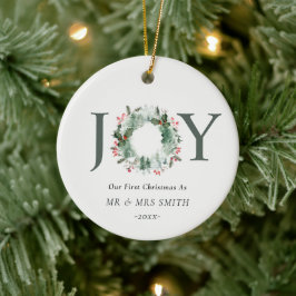 Unsere ersten Weihnachten als Joy Wreath Foto Keramik Ornament