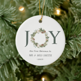 Unsere ersten Weihnachten als Joy Wreath Foto Keramik Ornament