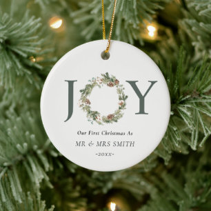 Unsere ersten Weihnachten als Joy Wreath Foto  Keramik Ornament