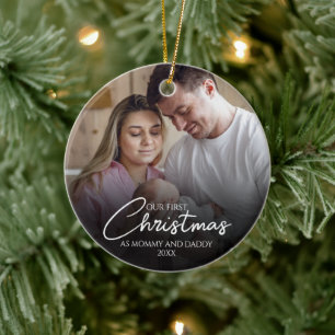 Unsere ersten Weihnachten als Mama und Papa Foto Keramik Ornament