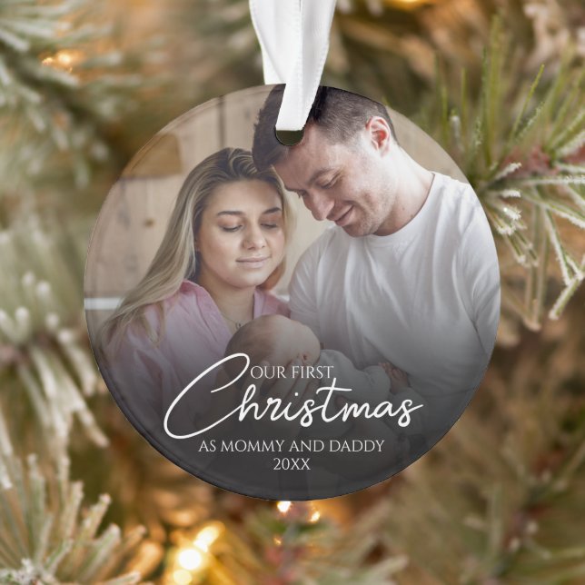 Unsere ersten Weihnachten als Mama und Papa Foto Ornament (Baum)