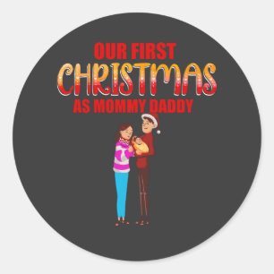 Unsere ersten Weihnachten als Mama und Vater Baby Runder Aufkleber