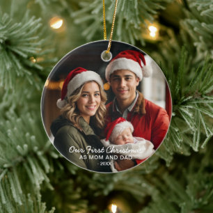 Unsere ersten Weihnachten als Mama und Vater Foto Keramik Ornament