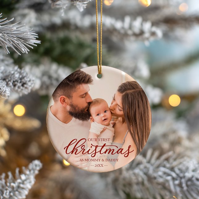 Unsere ersten Weihnachten als Mama und Vater Foto Keramik Ornament (Von Creator hochgeladen)